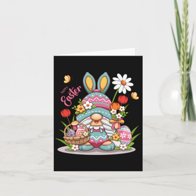 Cartão Coelho da Páscoa Gnome da Primavera Páscoa (Frente)