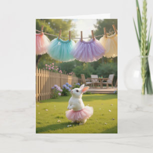 Cartão Coelho de Aniversário Vestindo uma Tutu Rosa