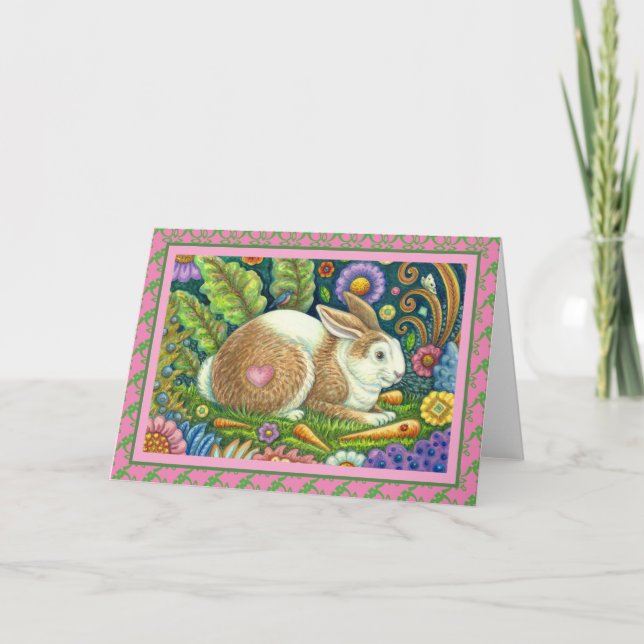 Cartão COELHO DE ARTE FOLK, BLUEBIRD, Vazio DE JARDIM SEC (Frente)