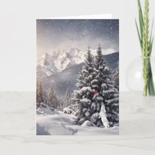 Cartão Coelho De Natal E Cardinhos Em Flocos De Neve