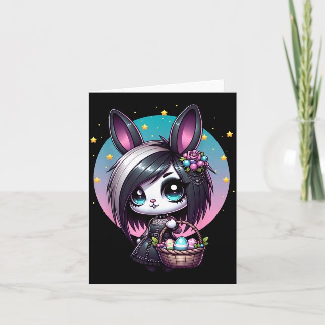 Cartão Coelho de Páscoa Cena Emo Goth Garota (Frente)