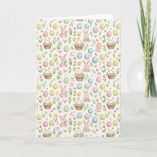 Cartão Coelho de Páscoa e Estampa Floral em Pastel Capric