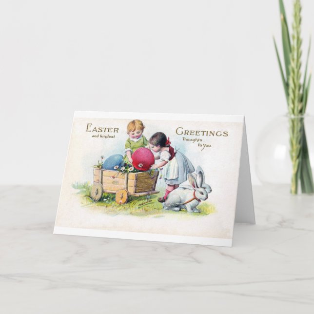 Cartão Coelho de Páscoa Infantil Vintage Ovo (Frente)