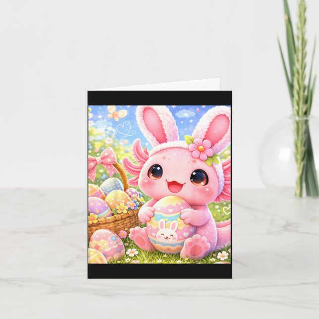 Cartão Coelho de Páscoa rosa fofo axolote  (Frente)