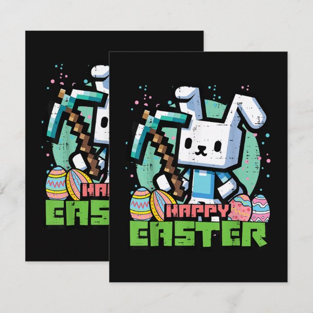 Cartão Coelho Feliz de Páscoa Jogo Pixel  (Frente/Verso)