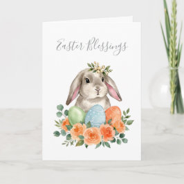 Cartão Coelho Floral de Primavera em Aquarela Ovos de Pás