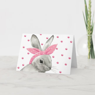 Cartão Coelho Fofo com Laço Rosa
