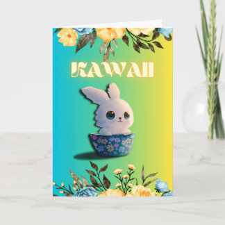 Cartão coelho fofo de primavera com flores para Páscoa
