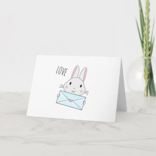 Cartão Coelho fofo e adorável segurando Carta de Amor
