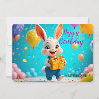 Cartão Coelho Fofo Feliz Aniversário 