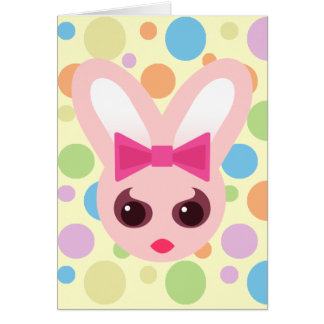 Cartão Coelho Kawaii Sassy com Laço Rosa e Pontos Mod