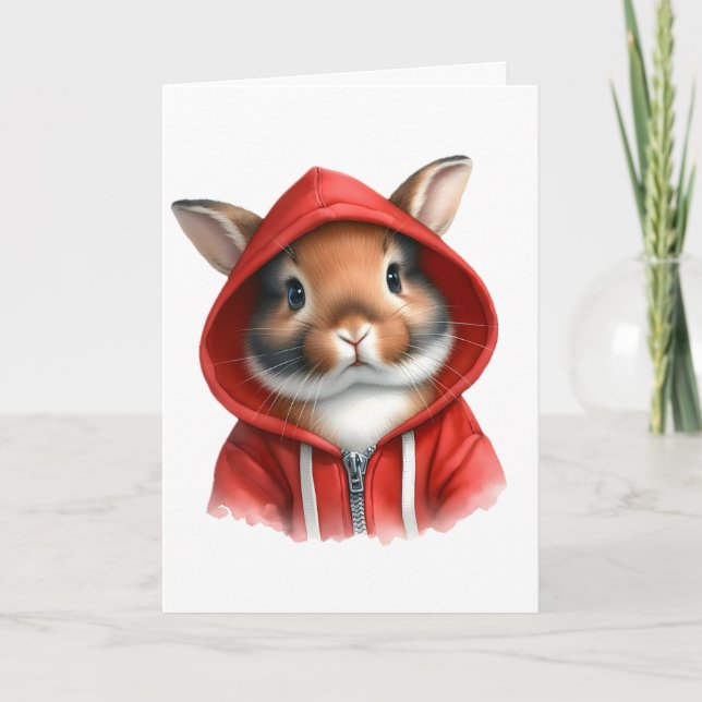 Cartão Coelho marrom Trabalho de arte de aquarela com cap (Frente)