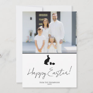Cartão Coelho Mínimo em Preto e Foto da Família no Easter