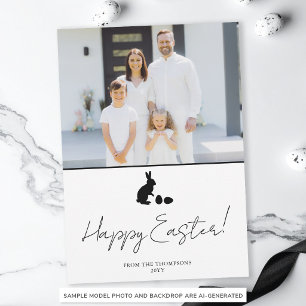 Cartão Coelho Mínimo em Preto e Foto da Família no Easter