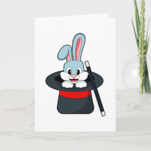 Cartão Coelho na Magia com Varinha e Chapéu