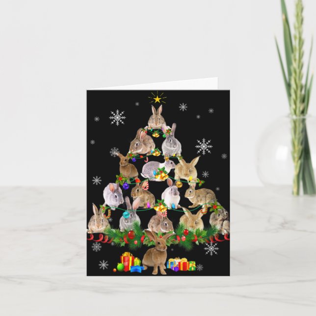 Cartão Coelho Natal Árvore de Natal Neve Coelho Divertido (Frente)