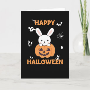 Cartão Coelho no Abóbora Coelhinhos Fofos Feliz Halloween