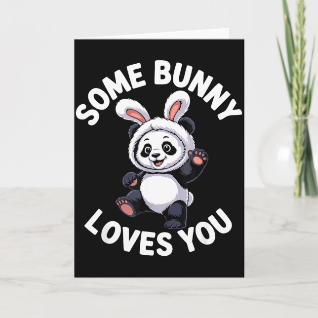 Cartão Coelho Panda Bonito Páscoa Algum Coelho Te Ama  (Frente)