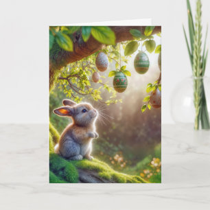 Cartão Coelho Sob Uma Árvore De Ovos De Páscoa