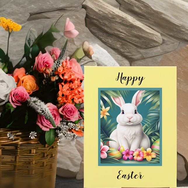 Cartão Coelho tropical do Havaí felz pascoa e ovos (Criador carregado)
