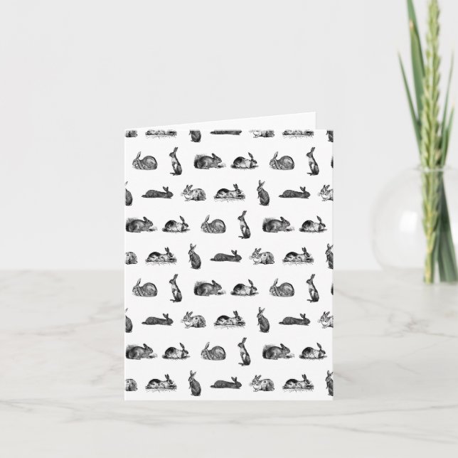 Cartão Coelhos Antigos Arte Vintage COR PERSONALIZADA (Frente)