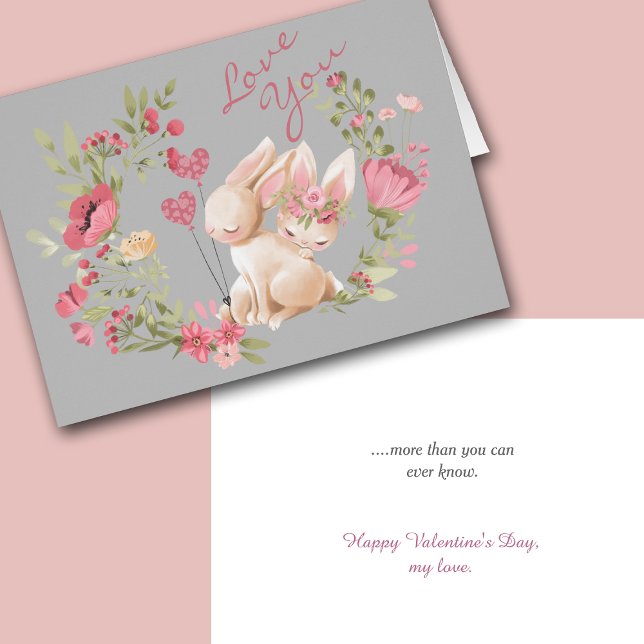 Cartão Coelhos Coelhinhos Cor-de-rosa Fera Romântica Namo (Criador carregado)