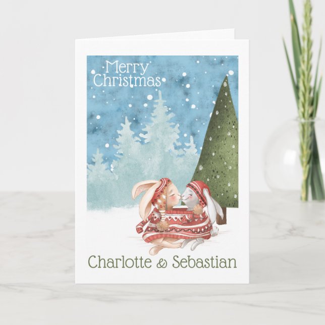 Cartão Coelhos Coelhinhos De Beijo De Natal No Sweet De I (Frente)