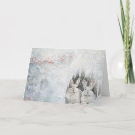 Cartão Coelhos De Animais De Floresta Cura Em Neve