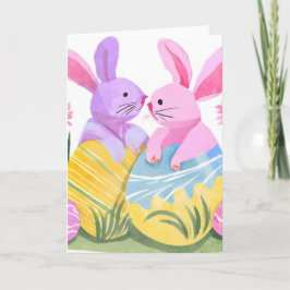 Cartão Coelhos de Ovo de Páscoa | Aquarela Pastel