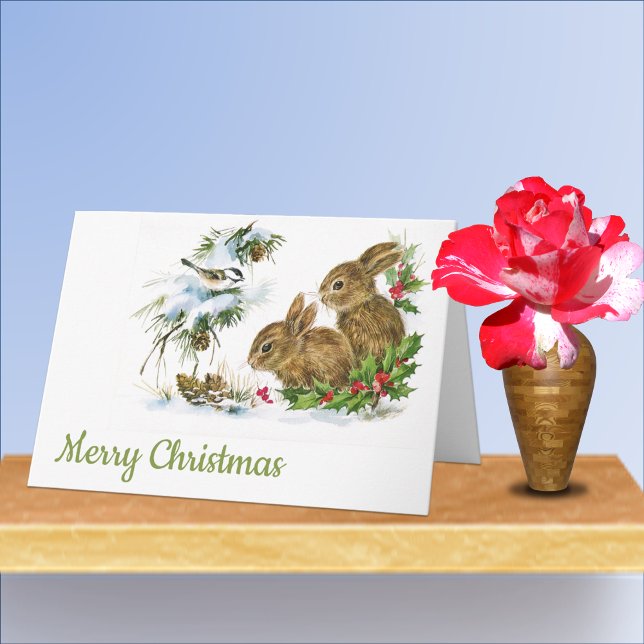 Cartão Coelhos e aves de colheita de neve de Natal (Criador carregado)