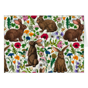 Cartão Coelhos e flores silvestres