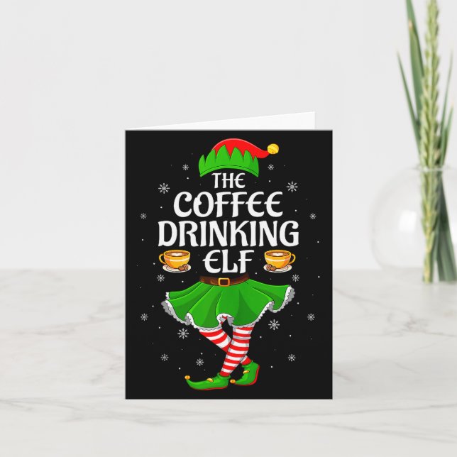 Cartão Coffee Drinking Elf Christmas Girls Women Elf Squa (Frente)