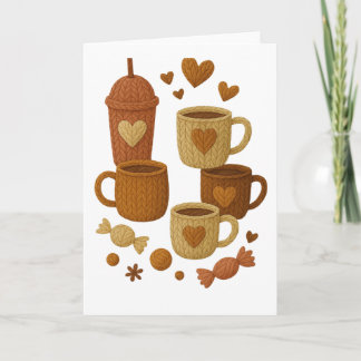 Cartão Coffee Valentine Day Love Knitted Hearts Hugs