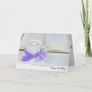 Cartão coffee with heart and open book birthday