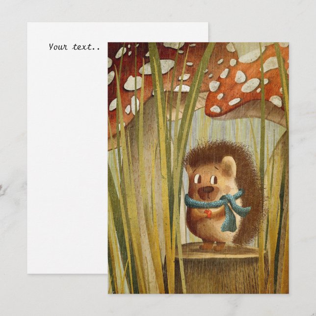 Cartão Cogumelos Bonito com aquarelas na floresta (Frente/Verso)