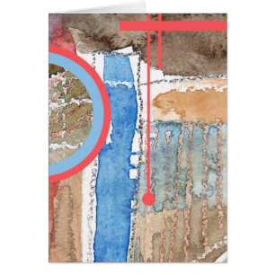 Cartão colagem da arte abstracta, meios mistos e aguarela
