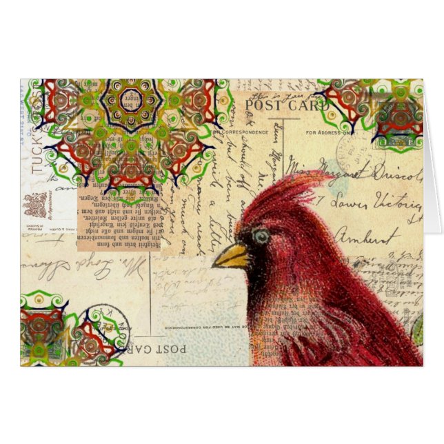 Cartão Colagem de Cardinal e Efêmeras (Frente Horizontal)