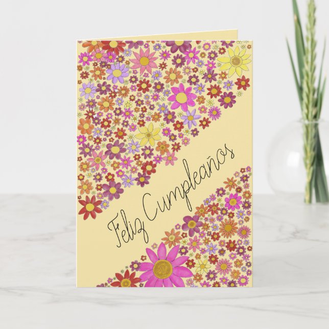 Cartão Colagem de Flores de Aniversário Espanhol (Frente)