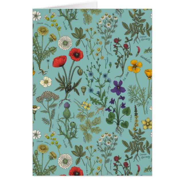 Cartão Colagem de flores silvestres em azul (Frente)