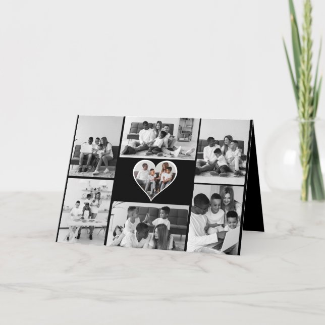 Cartão Colagem de Foto 7 Preto e Branco (Frente)