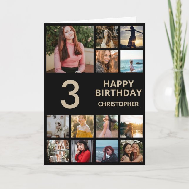 Cartão Colagem de Fotografias aniversário de 3 anos 13 Fo (Frente)