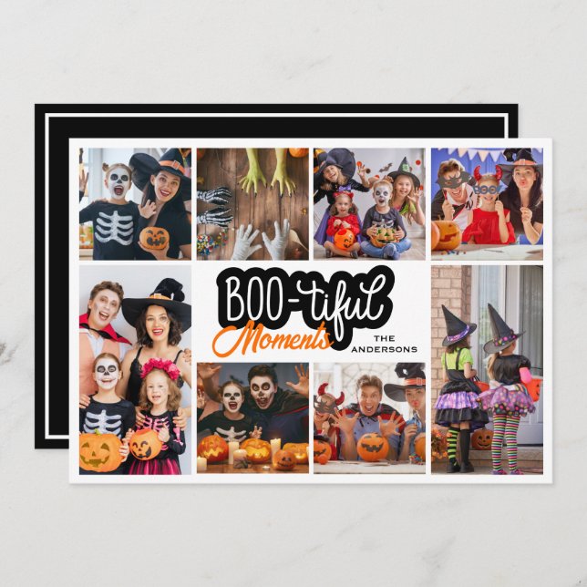 Cartão Colagem de Fotografias de Halloween de Boo Moment (Frente/Verso)