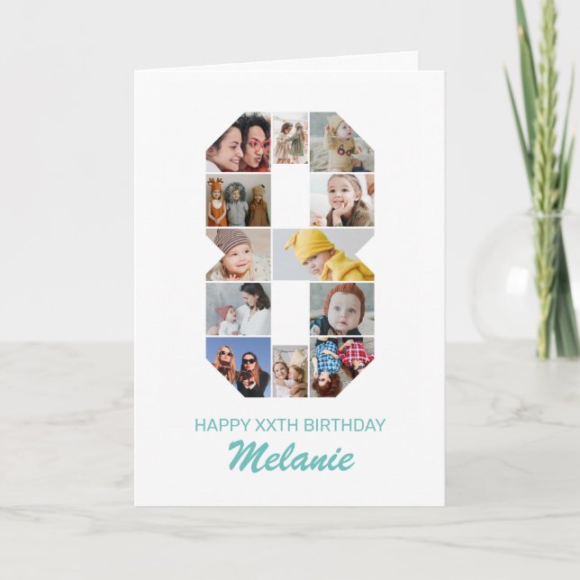 Cartão Colagem de Fotografias do 8.º Aniversário Número 8 (Frente)