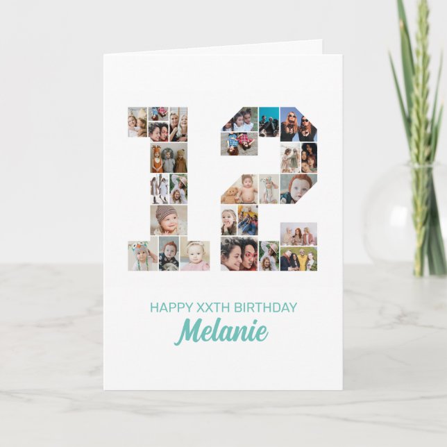 Cartão Colagem de Fotografias do Número 12 de Aniversário (Frente)