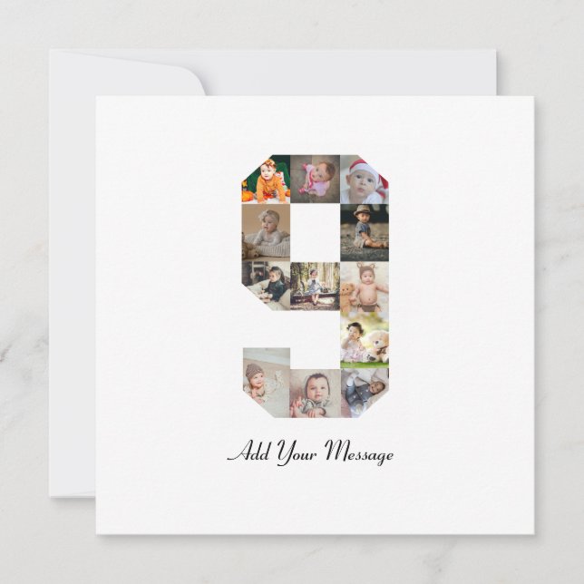 Cartão Colagem de Fotografias do Número 9 Preto e Branco (Frente)