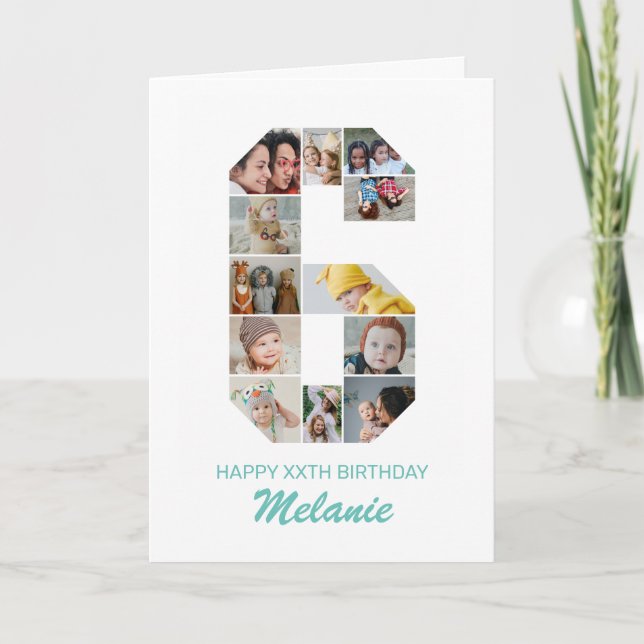 Cartão Colagem de Fotografias Número 6 de Aniversário do  (Frente)