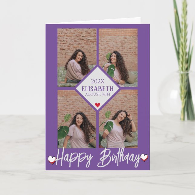 Cartão Colagem de Fotografias Simples de Aniversário Pers (Frente)