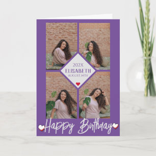 Cartão Colagem de Fotografias Simples de Aniversário Pers