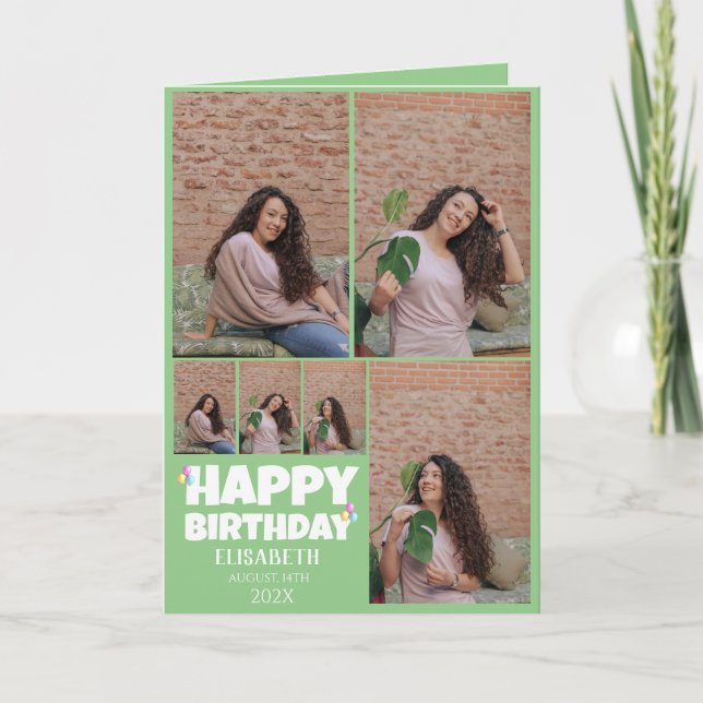 Cartão Colagem de Fotografias Simples de Aniversário Pers (Frente)