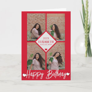 Cartão Colagem de Fotografias Simples de Aniversário Pers
